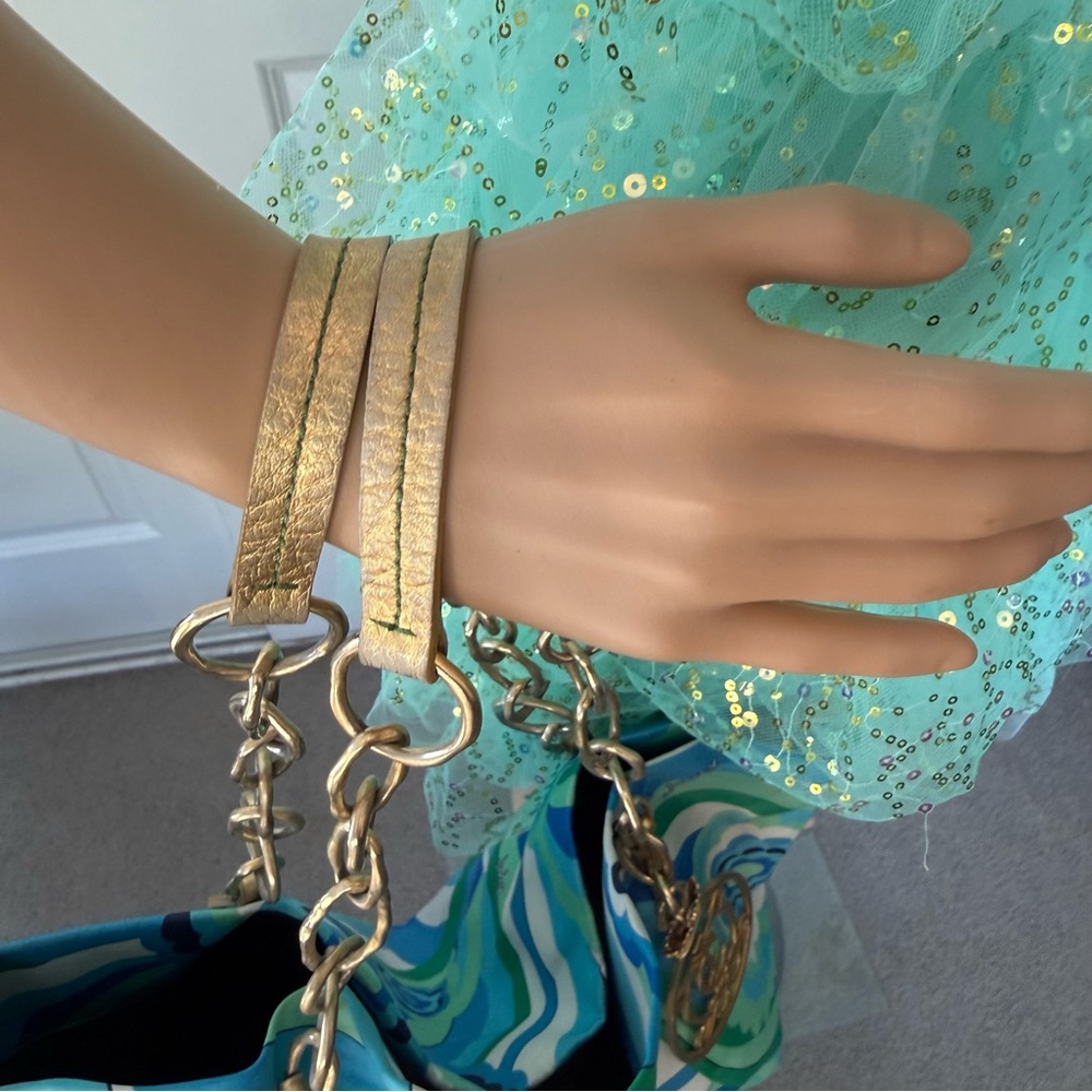 ππ©΅π Vintage G&P Juicy Couture large Gold bag charm tote bag purse blue green - Picture 9 of 15